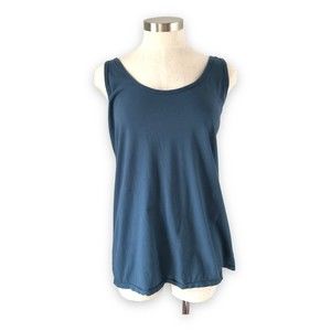 Johnny Was Large Solid Blue Cotton Scoop Neck Tank Top Sleeveless